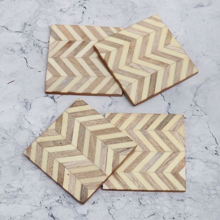 Square Shaped Wooden Coasters - Pack of 4